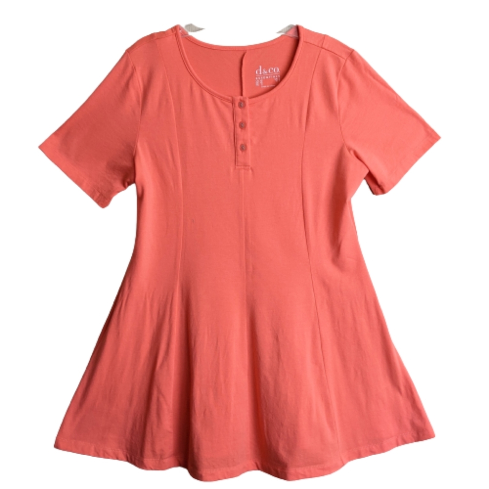 Denim & Co Top Tunic Orange Paneled Short Sleeves Size XS Normcore